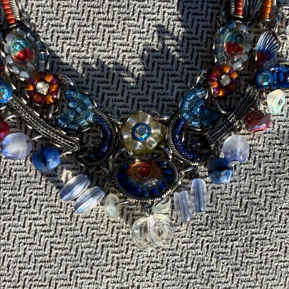 Ayala Bar Set Blue Red and Silver Sparkly Necklace Earrings Set 💎SEE VIDEO💎 - Picture 5 of 15